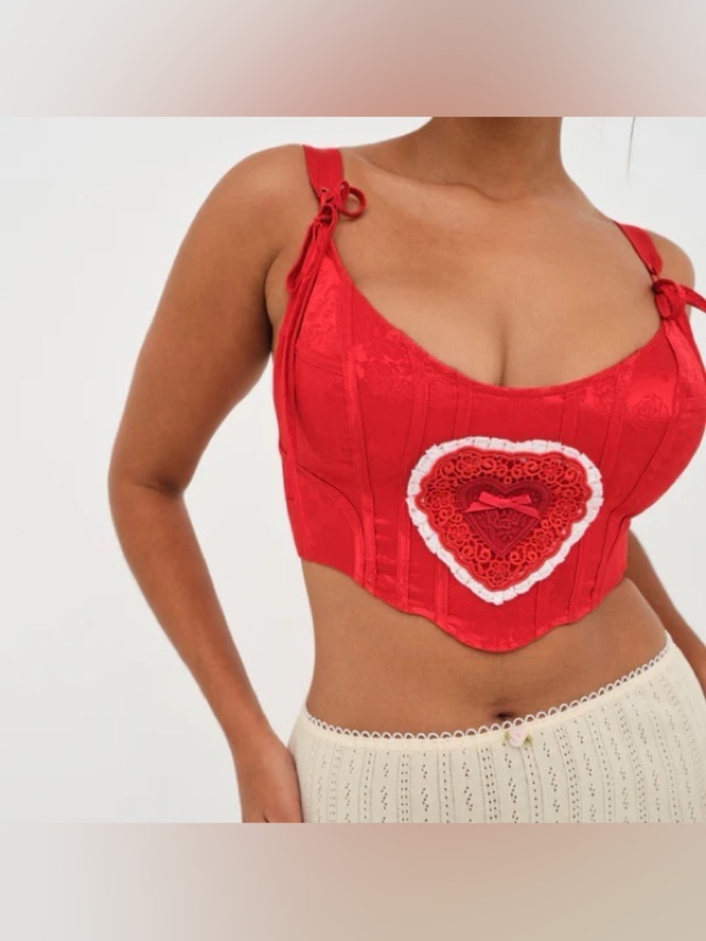 NWOT For Love And Lemons Red Heart Lace Appliqué Bralette